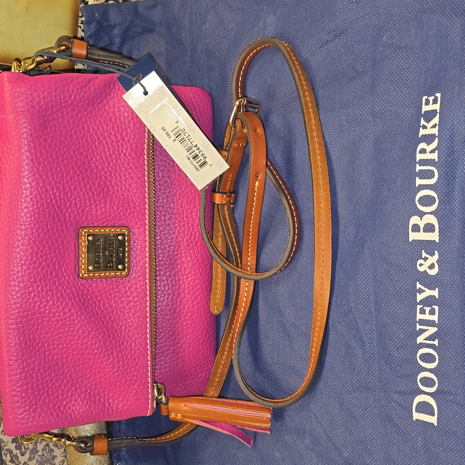 Nwt Dooney And Bourke Pebbled Leather Dark Pink Crossbody W/ Leather Adj Strap